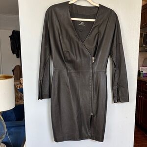 Black Leather Asymmetric Long sleeve dress